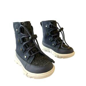 Sorel Kids Waterproof Winter Boots Size 8 Navy Leather & Wool
